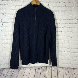 Brooks Brothers Mens Scottish Lambswool Quarter Zip Sweater Size L Large Navy